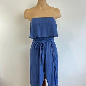 Seven Sisters Women’s Small Blue Sleeveless Pants Jumpsuit Tie Made in USA